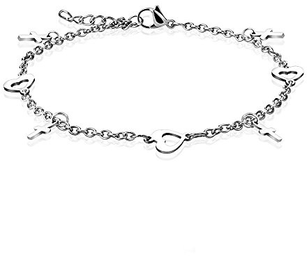 Bungsa Bettelarmband Herz & Kreuz Charm Edelstahl für Damen silber (Edelstahl Armband Damenarmband Herrenarmband Bracelet Chirurgenstahl Schmuck Edelstahlarmband Beads)