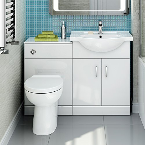 iBathUK 1138 Vanity Unit Furniture Set, Wash Basin, WC,Toilet Pan, Soft Close Toilet Seat, Concealed Cistern, Bathroom Storage Cabinet-White (Flat Pack)