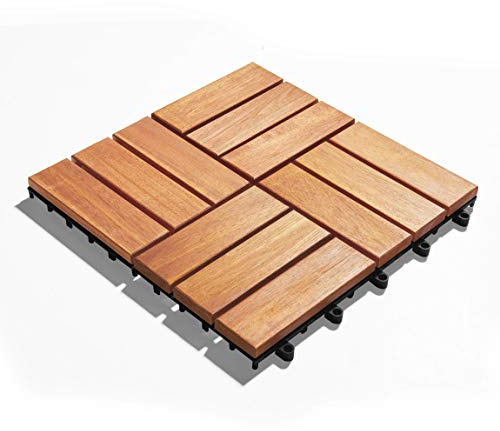 Gartenfreude Lot de 10 carrelages pour terrasse en Bois d'acacia résistant aux intempéries faciles à Poser Marron 0,9 m² 30 x 30 cm