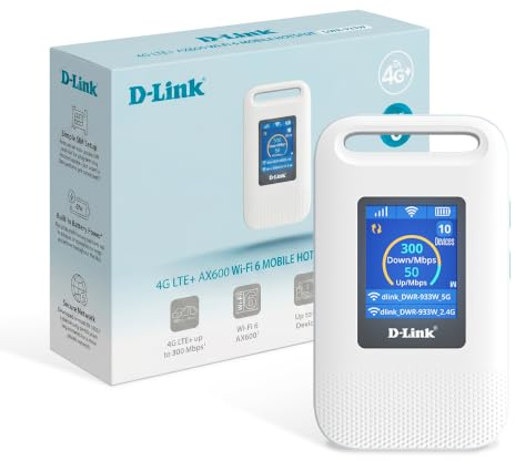 D-Link DWR-933W Hotspot Mobile 4G LTE+ AX600 Wi-Fi 6, Router SIM Portatile con Display LCD, Wi-Fi Dual Band, Fino a 64 Dispositivi, Batteria da 3000 mAh, USB-C