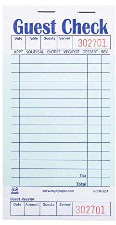 Royal AmerCare Green Guest Check Paper Receipt Book, Carbonless Order Book with 15 Lines, 1 Part Booked, Case of 50 Server Notepad Books