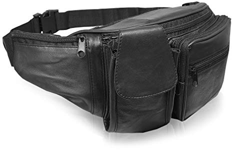 Roamlite Extra stor midjeväska – läder XL magväska – 84 till 132 cm midja – 6 fickor – telefonficka – semestrar, resor, festivaler – 24 cm svart – RL276M, Svart (Svart) - RL276K
