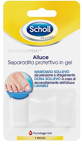Scholl Expert Support Alluce Separadita Protettivo In Gel - Sollievo Da Pressione E Sfregamento, Specifico Per Alluce Valgo, Divaricatore E Distanziatore Per Separatore Dita Piedi, Confezione 1 Pezzo