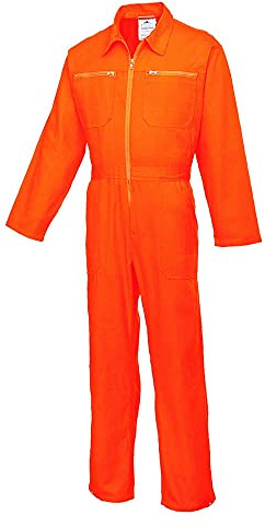 Portwest Baumwoll Overall, Größe: XS, Farbe: Orange, C811ORRXS | Orange, XS, UPF 40+, lange Ärmel, maschinenwaschbar bei 60 °C, mit Reißverschluss, Oberstoff, leicht, Meter-Tasche
