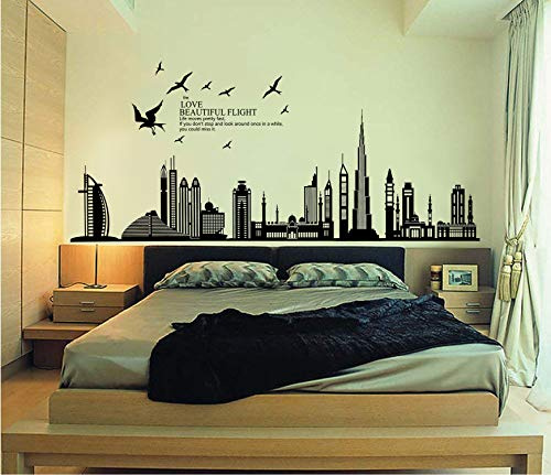 ufengke® Città Nera Silhouette Paesaggio Urbano Grattacielo Adesivi Murali, Camera da Letto Soggiorno Adesivi da Parete Removibili/Stickers Murali/Decorazione Murale