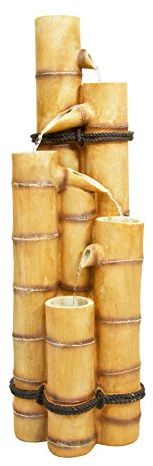 Primrose 88cm White Ginko Bamboo Effect Cascade 4 Tier Outdoor Water Feature Self Contained Cascading Fountain