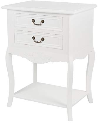elbmöbel Nachttisch Weiß Antik - Shabby Chic Beistelltisch Massivholz | Schmale Holzkonsole mit 2 Schubladen für Schlafzimmer oder Flur - Vintage Landhausstil - 55 x 73 x 40 cm - Fertig Montiert