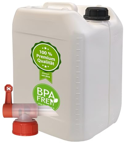 Wilai GmbH Bidón de Polietileno/Jerrycan 10 L Blanco DIN45 + 1 Grifo aeroflow Calidad alimentaria (22116+22039)