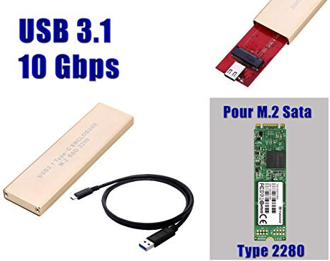 KALEA-INFORMATIQUE Custodia da M2 a USB3.1 10 Gbps per SSD M.2 NGFF FORMAT 2280 e SATA B Key o B+M Key