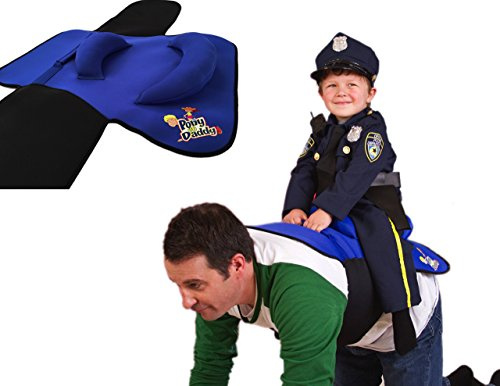 Pony Up Daddy - Neoprene Parent Saddle with Easy Close Strap - Features Padded Seat and Grab Handle for Safe and Comfortable Play Pony Rides - Fits Up to 50 Chest Size - Sheriff Blue
