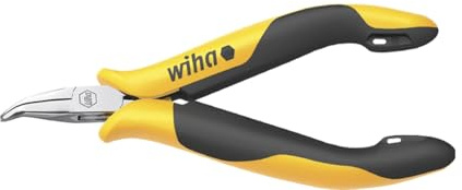 Wiha Flachrundzange Professional ESD gebogene Form, ca. 45° (26802) 120 mm für empfindliche elektronische Bauteile, Schutz von Komponenten durch elektrostatisch ableitendes Werkzeug, dissipativ, Werkzeug mit Oberflächenwiderstand