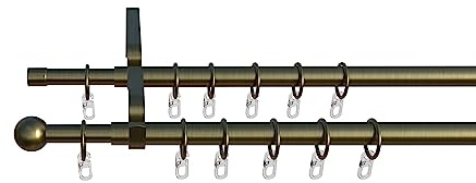 Tilldekor ausziehbare Gardinenstange FORMENTOR, 2-Lauf, messing-antik, Ø 16/19 mm, 200 - 350 cm, inkl. Trägern und Ringen