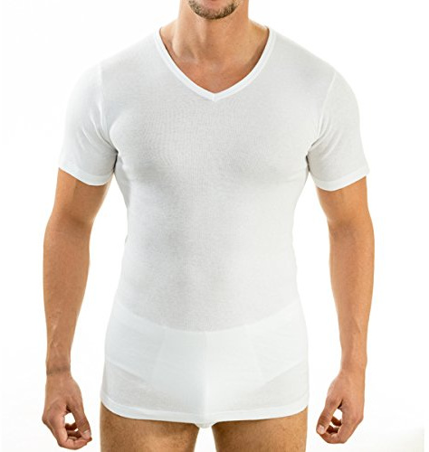 HERMKO 4880 Maglia da Uomo Business a Manica Corta, con Scollo a V, Canottiera Manica a 1/4, 100% Cotone, Testata tossicologicamente - Confezione da 4 Pezzi, Größe Herren:11 (XXXXXXL), Farbe:Bianco