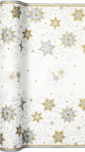 Tischläufer Rolle Stars and Swirls Silver – Sterne & Wirbel Silber / Airlaid / Tischband / Weihnachten 40cm x 4,90m