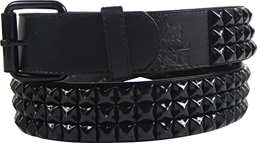 BodyPunks Punk Rock Classic Pyramid Studded Leather Belt Large (Waist Size: 33-37), Black 3 Row
