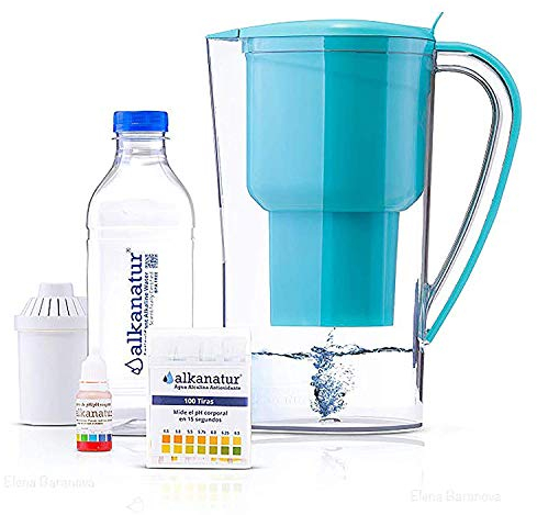 Jarra Filtradora de Agua Alkanatur Drops con Filtro - Depura + Hidrogena + Ioniza + Aporta Magnesio Elimina Metales + Bacterias - Normativa UNE 149101:2015 Capacidad 1.4L Libre de Tóxicos - ALKANATUR