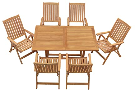 Kai Wiechmann Teak Sitzgruppe 6 Hochlehner klappbar und 1 Tisch ausziehbar 160 x 100 cm im Set