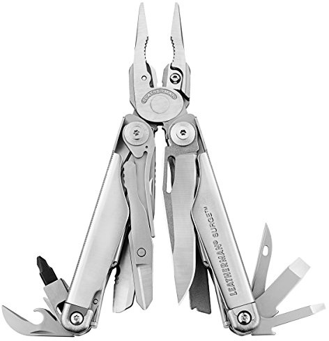 Outil multi-outils Leatherman SURGE en acier inoxydable LTG 830165 avec pince, outil de sertissage, coupe-fil, ciseaux, scie, lime, tournevis, règle, lame à dénuder et étui