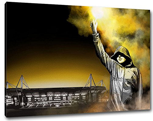Ultras-Art Dortmund Pyro Kunst Stadion, Bild auf Leinwand XL, fertig gerahmt, 80 x 60 cm