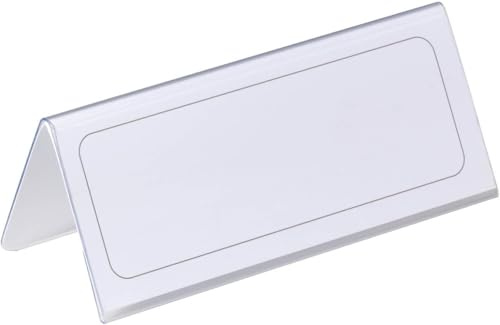 Durable 805019 Portanombres de mesa 61/122 x 150 mm, transparente con incrustación de papel blanco, 25 piezas