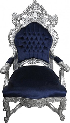 Casa Padrino Barock Thron Sessel Royalblau/Silber - Unikat - Barock Möbel Tron Königssessel