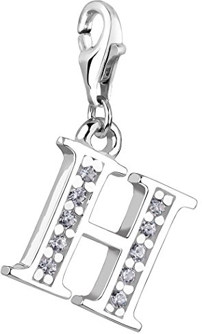 Nenalina Buchstabe H Karabiner Charm Anhänger Bettelarmband 925 Silber | Damen-Charm-Anhänger für alle gängigen Charmträger Charm-Club Clasp-Charms 925er Sterling-Silber