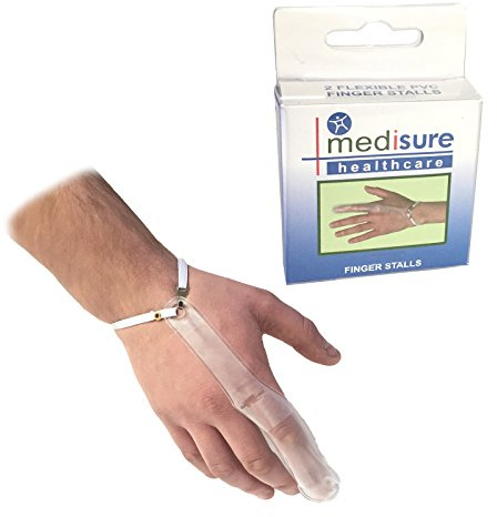 Size Medium Pair of MEDISURE FIRSTAID Premium Adjustable RE-USABLE Medical Protective Transparent PVC Finger STALL