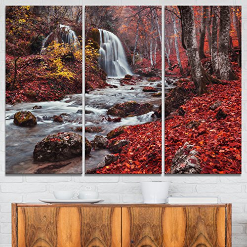 Design Art Silver Stream Waterfall Wide - Landscape Photo Glossy Wandschmuck aus Metall, Silber, 36x28