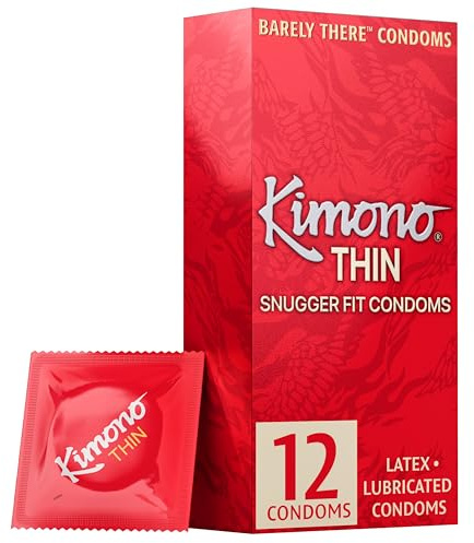 Kimono Thin Condoms Pack of 12 - Snug Fit for Performance-Enhancing Feeling, Natural Latex Condoms, Vegan-Friendly, No Latex Odor - Enhanced Sensitivity