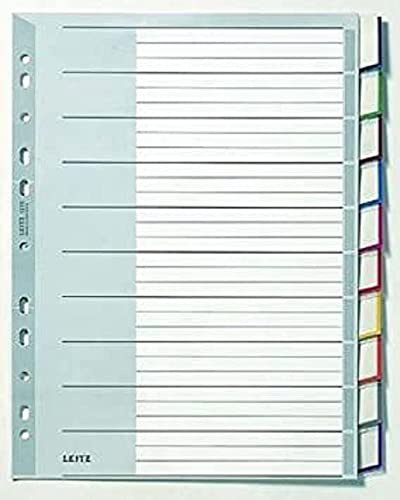 Leitz Register für A4, Deckblatt aus Karton und 10 Trennblätter aus Kunststoff, Taben mit auswechselbaren Einsteckschildchen, Grau, Robuster Kunststoff, 12700000