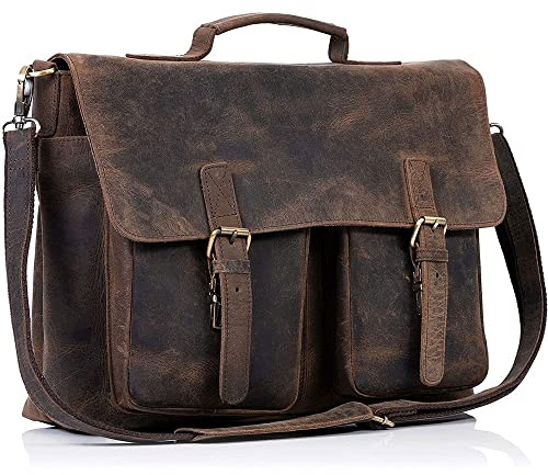 KomalC 16 Inch Buffalo Leather Briefcase Laptop Messenger Bag Office Briefcase College Bag for Men and Women