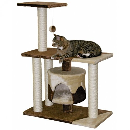 Kerbl Pet Kratzbaum Jade Pro | Braun/Beige, 96 cm hoch, Kratzbaum aus Holz, Plüsch und Sisal, mit Spielball für Kitten und kleine Katzen