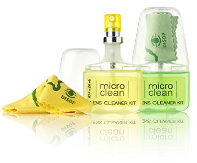 2 x Spray Limpia Gafas con Microfibra, Kit de Viaje y de Bolsillo, Limpiador Óptico Sin Alcohol y con Aroma, 2 x 20 ml (1 x Limón 1 x Manzana)