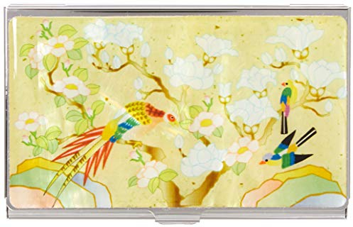 Perlmutt Design Visitenkartenetui koreanische Malerei weiße Magnolien Business Card Edel