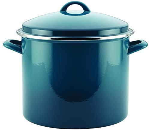 Rachael Ray Hard Enamel Nonstick Skillet 12-Quart Covered Stockpot, Marine Blue