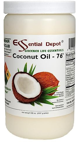 Coconut Oil - 76F - 32 oz in a 1-quart container - No Scent/Odor - also called Coconut Butter - Food Grade - safety sealed HDPE container with resealable lid - microwave-safe (remove foil seal), freezer-safe