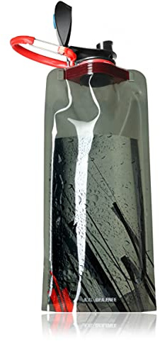 Ganzoo Trinktüte schwarz 700 ml, faltbarer Wasserbeutel mit Karabiner, dicht schließender Schraubdeckel, Klapp-Mundstück zum Trinken, geschmacksneutral durch BPA-frei, spülmaschinenfest, rollbar
