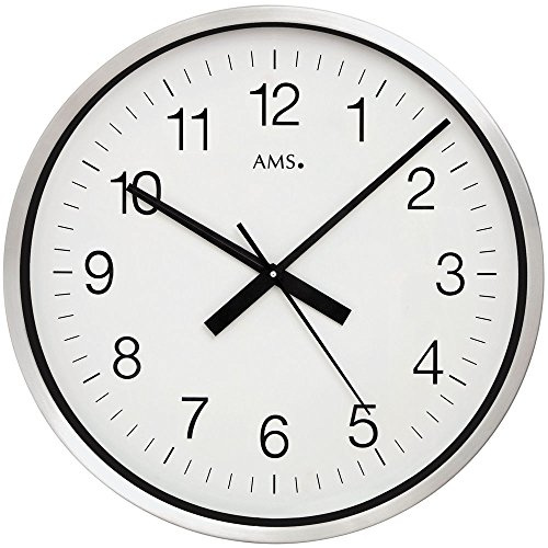 Große Wanduhr 60cm / AMS 5949 Wanduhr XXL in Übergröße Gehäuse edel gebürstetes Aluminium; Funkuhr sehr groß dimensioniert - Büro Hallen Funkwanduhr