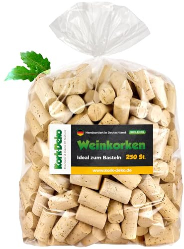 250 neue Weinkorken | Korken zum Basteln und Dekorieren | Abmessungen: 45 x 24 mm | Flaschenkorken aus Naturkork | 250er-Pack Korken | Weinkorken Made in Portugal