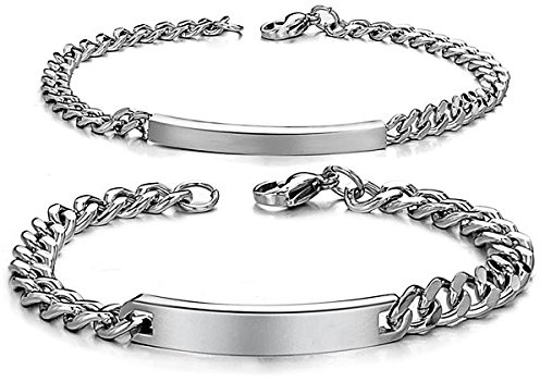 JewelryWe Schmuck Pärchen Armband mit Gravur, Personalisierbares Partnerarmband Freundschaftsarmband Edelstahl Panzerkette Paar Armbänder für Herren Damen, Sllber Gold Schwarz Rosegold