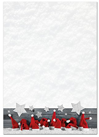 Briefpapier Weihnachtsmützen, 100 Blatt: S Weihnachten, Papier zum Schreiben, Menükarte, Bastelpapier Set, Schreibpapier, Weihnachtsbriefpapier Tischdeko, Brief Bedruckbar Weiß & Rot, DIN A4