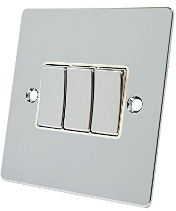 Alliance Electrical FPC3GSWIWC 10 A 3 Gang 2 Way Black Insert Flat Metal Rocker Light Switch - Polished Chrome
