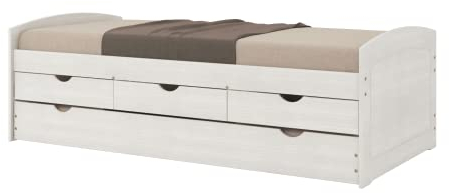 Inter Link - Funktionsbett - Kinderbett - Einzelbett mit Stauraum - Bett mit Schubladen - 2 Liegeflächen 90x200cm - Kiefer massivholz - inkl. Lattenrost - Weiß lackiert - Ulli 90x190cm