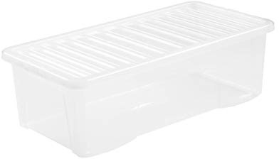 Wham Aufbewahrungsbox aus Kunststoff mit Deckel, 62 Liter, Packung mit 3 St�ck, stapel- und nestbar. Klare Kunststoff-Aufbewahrungsboxen mit Deckeln, klar, tief, robust