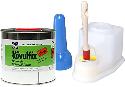Kontaktkleber Kövulfix Rekord 300g Schnellkleber + Sparbehälter 0,4l + Auftragspinsel Kontaktklebstoff Universalkleber Lederkleber Schuhkleber - wasserfest, extra stark und elastisch - Schuhsohlen