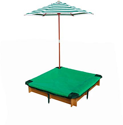 Gorilla Playsets 02-3019 Interlocking Sandbox with Cover and Umbrella, Wood, Square, 45.5 W x 45.5 D x 8 H, Brown