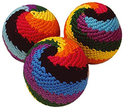 Sport-Thieme Footbag Set Rasta Rainbow | 3X Bean-Bags, Jonglierbälle, Kickbälle im Rasta-Look | Gehäkelte Baumwolle mit Granulatfüllung | 30 g | ø 5,5 cm | Markenqualität