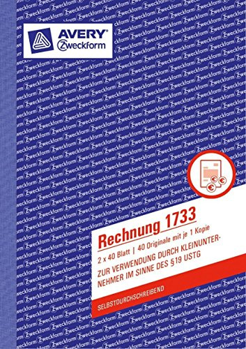 Avery Zweckform 1733 Rechnung Kleinunternehmer, A5, SD, 2 x 40 Blatt, weiß (10er Vorteilspack)