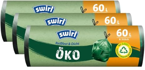 Swirl eko soppåse 60 L 8 st./rulle med dragband (3-pack)