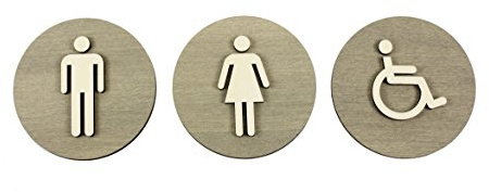 WC Schild Grau Holz Toilettenschild Toilette Türschild Damen Herren Behinderten Piktogramm (Ø 24cm, Damen+Herren+Behinderten)